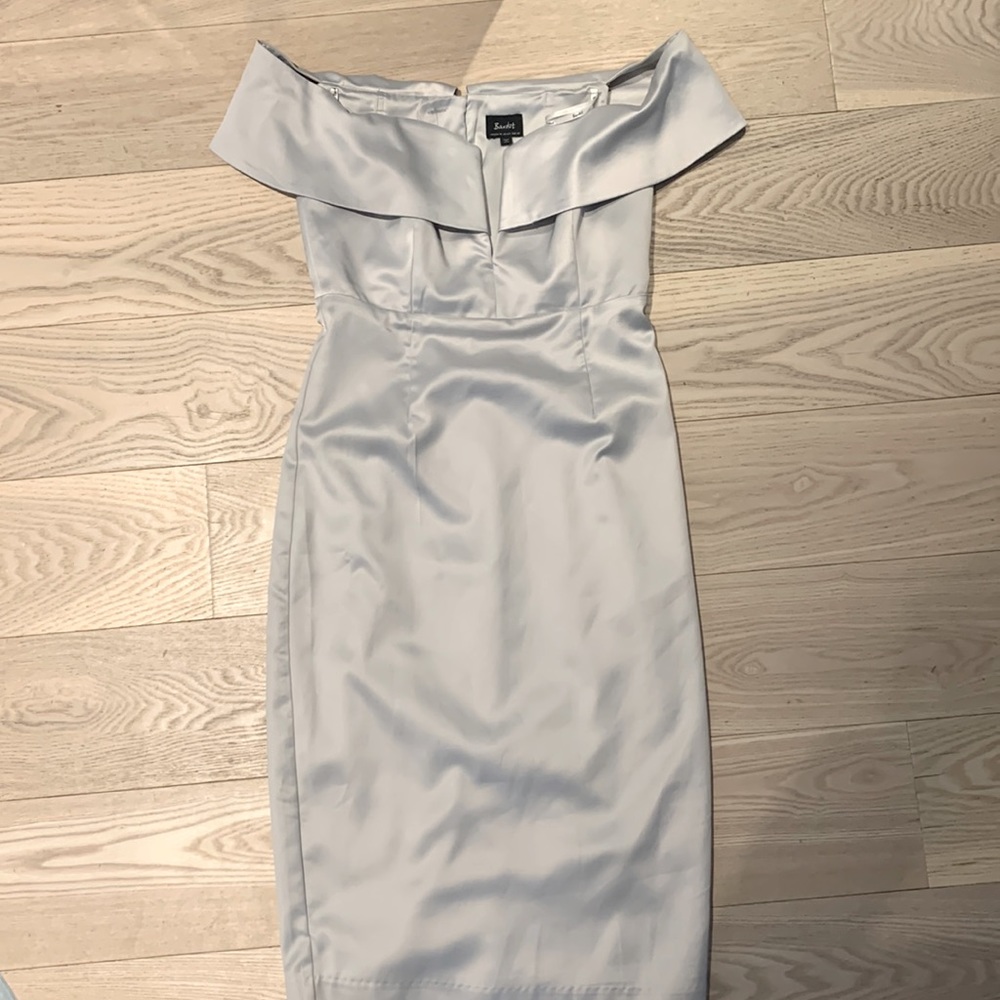 Silver Bardot off shoulder dress